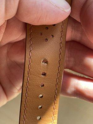 Lousy job in adding pin hole to watch strap