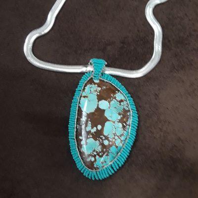 stunning turquoise pendant with my custom "Beaded Bail"