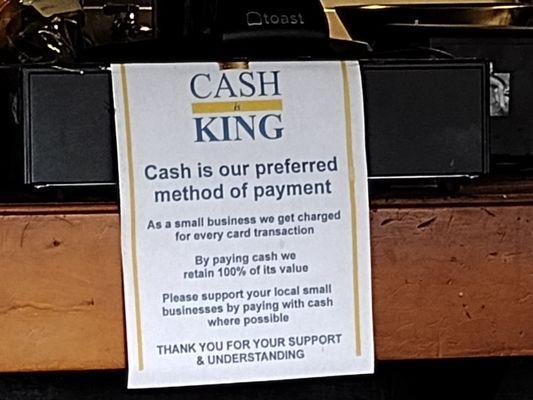 Cash helps... They do have a great POS system for card charges