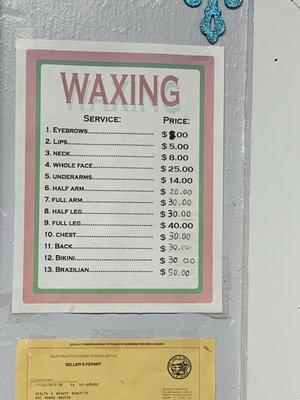 Waxing prices