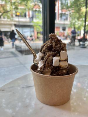 S'mores sundae with chocolate shell