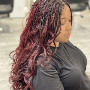 Boho braids done with unwefted curly hair , boho hair was colored red. We offer braiding services of all styles and lengths