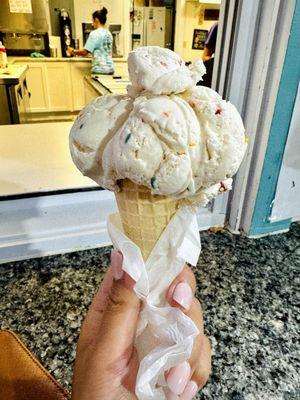 Birthday Cake Ice Cream in a Sugar Cone