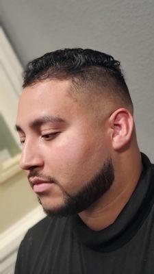 Mid bald fade , beard trim and lineup