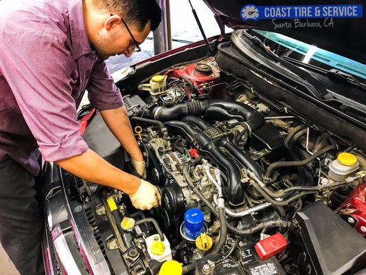 Bryan replacing a drive belt tensioner.