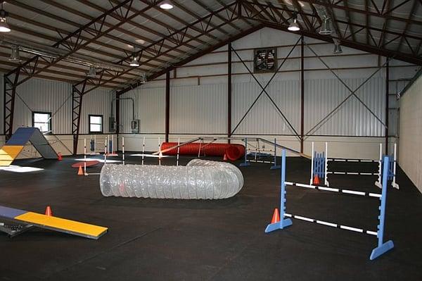 The inside of our Training Center where we host Agility and Obedience classes, as well as private lessons, parties and more!