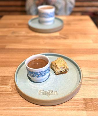 Turkish Coffee and Pistacho Baklawa.