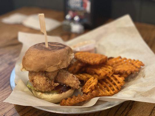 August Sandwich & Sauce of the Month!  "THE FOWLY BOY" w/ Sweet Potato Waffle Fries!