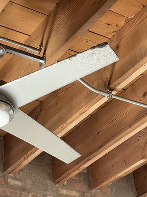 Dust filled ceiling fans over food