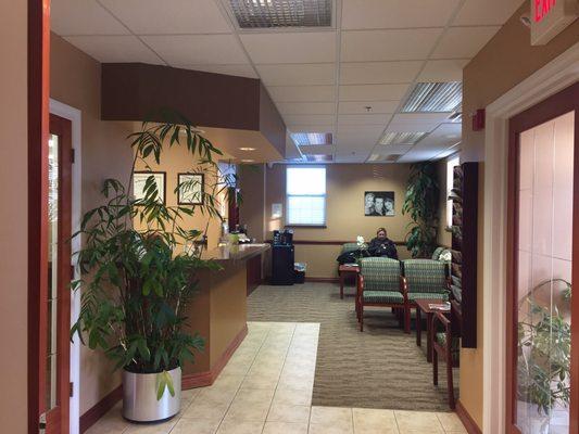 2019-01-16. Dr. Kolakowski. DDS. Macomb Twp. Main lobby and waiting area. Warm decor and complementary water and coffee.