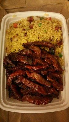 BBQ ribs (bone out) combination plate (comes with an egg roll).