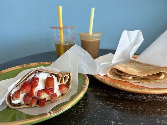 Jasmine Green Tea Lavender Milk Tea Nutella and Whipped Cream Crepe with fruit and finally the Peanut Butter & Fruit Crepe.