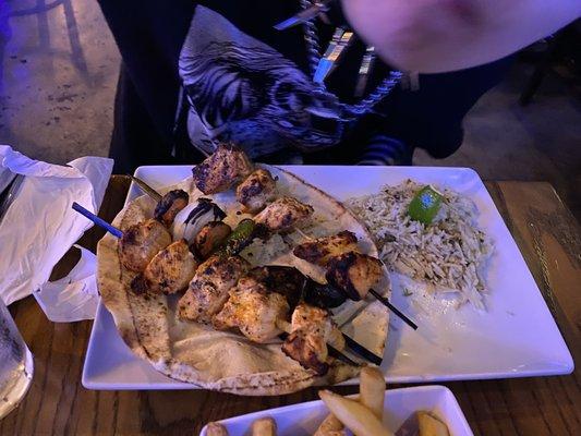 Two sizzling chicken Kababs featuring Miranda's Chin!