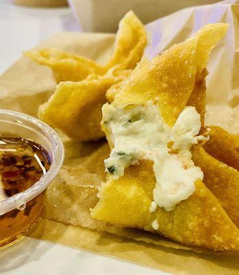 Lobster rangoon are Large, 3 to an order. Cooked perfectly. Sauce too sweet, not needed.