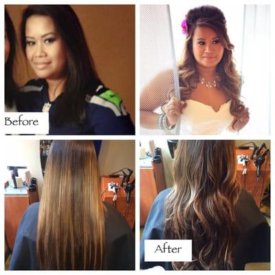 My clients extensions for her wedding :) Before and After. 20 inches and for volume and length.