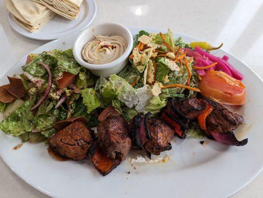 Beef kabob plate w salad sub for rice