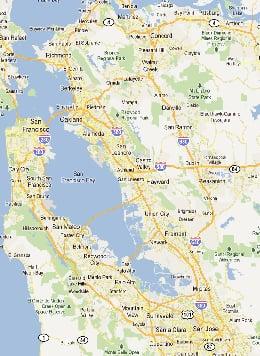 Map of our Coverage Area.  Our 9 Bay Area Locations will mobile in most of this area because your time is valuable to us!