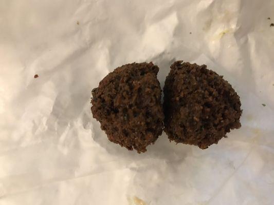 Falafel that was cut in half to make 'two' falafels.