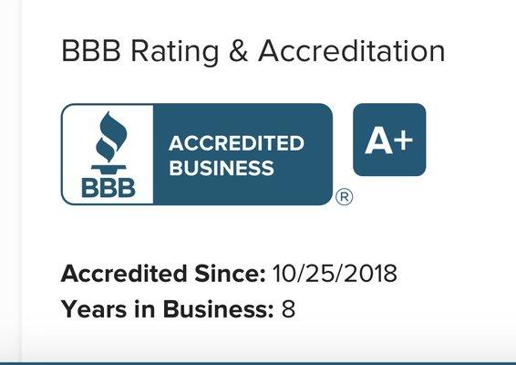 Thank you for making us an A+ with BBB