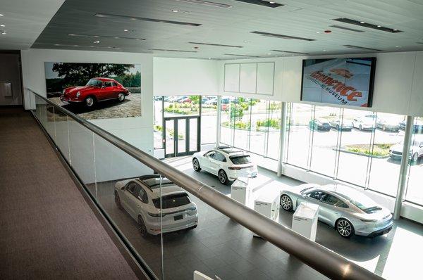 A look down at the new showroom.