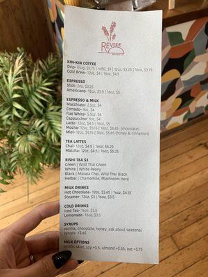 Drink menu