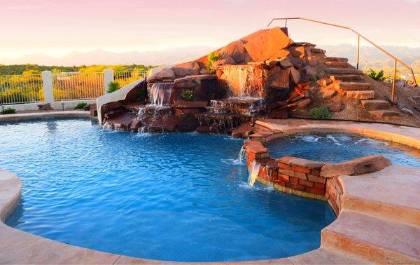 Rock Waterfall, Slide, Pool & Spa