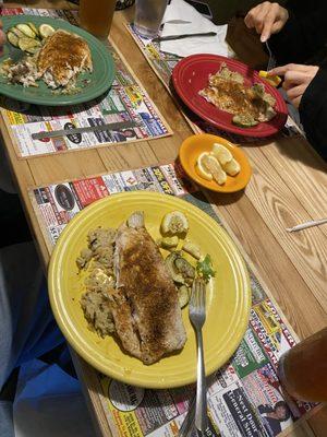 Three plates of delicious Barramundi fish on wild rice, yummy!!!