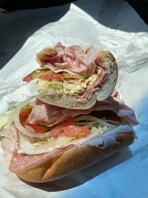 Italian Hoagie - reg size imported ham, capicola, Genoa salami and provolone. Aversa Roll, solid hoagie