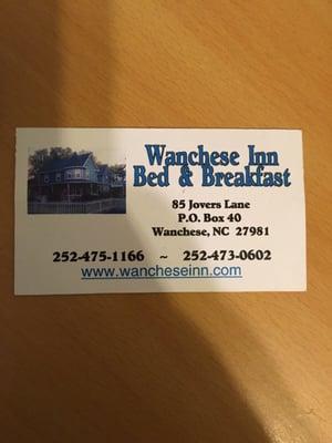 Wanchese Inn B&B business card