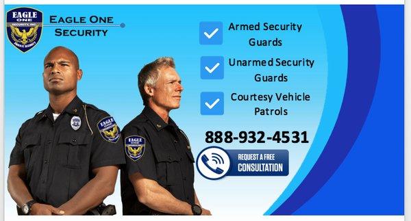 Rated #1 Security Guard Company | LA & OC | Eagle One Security, Inc. | Call Us: 888-932-4531