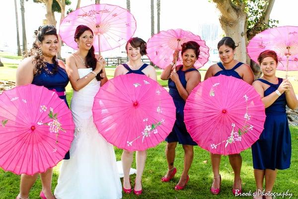 Me and my beautiful bridesmaids, I asked for retro-ish hair and pink lips!!!