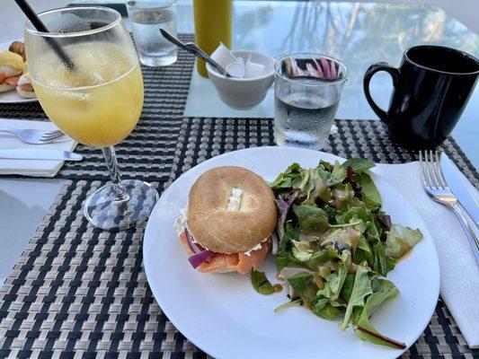 Nova bagel with side salad