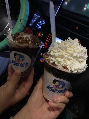 Rocky Road Sundae (L) & Texas Turtle Sundae (R)