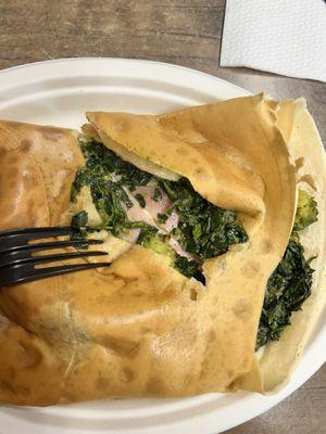 Ham and Cheese Crepe with spinach, broccoli and mozzarella