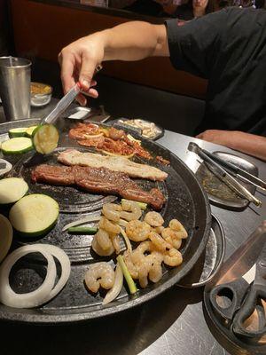 Beef bulgogi, Pork Belly, Cajun shrimp, short ribs, and veggies...