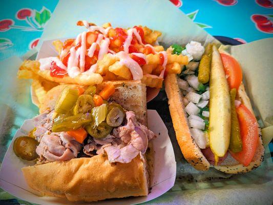 Combo hot and wet with Chicago dog