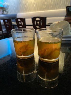 Uni Shooters (mostly sake with Uni and quail egg)