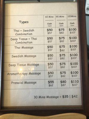 Pricing of massages