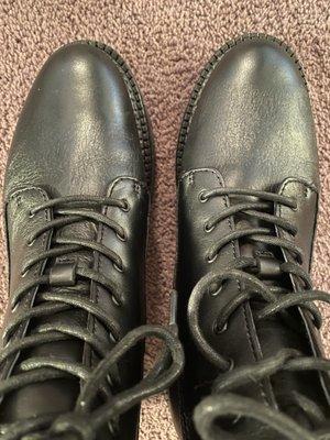 Brand new leather boots after being stretched