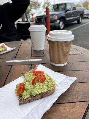 Breakfast of champions. Avocado toast and an 8 ounce soy chai latte. Both delicious.