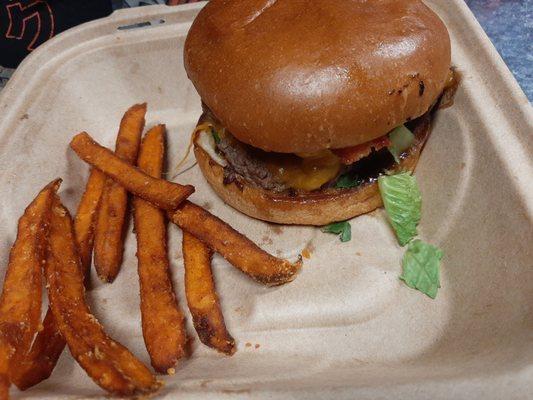 Cowboy burger, meant to be 2 smash patties but didn't even come close. Two crumbly burger patties with a handful of fries