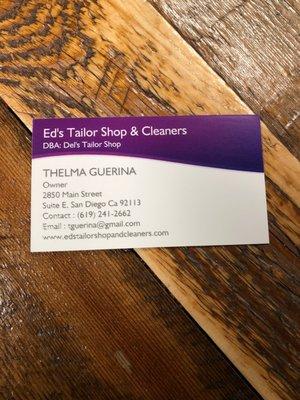 Business card with address & contact info