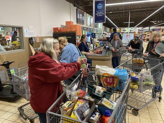 We helped a disabled woman unload and load her cart while the cashier harassed us for the cart and another employee stood by - did nothing.