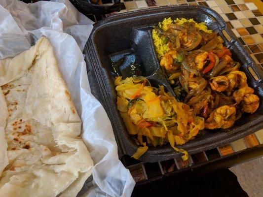 This shrimp curry was super spicy (at my request) but packed with flavor! The Roti bread is out of this world!