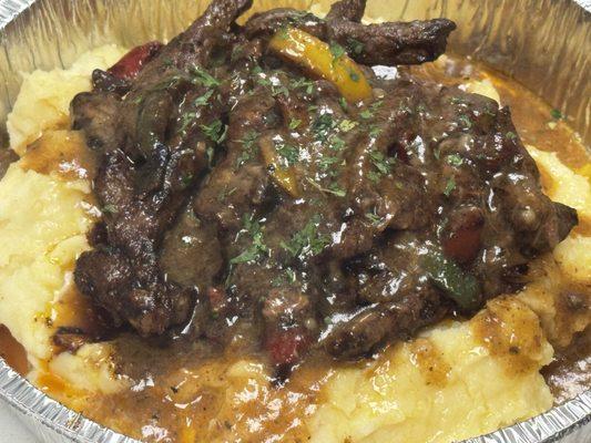 This is our pepper steak and garlic, mash bowl. one of our best of sellers