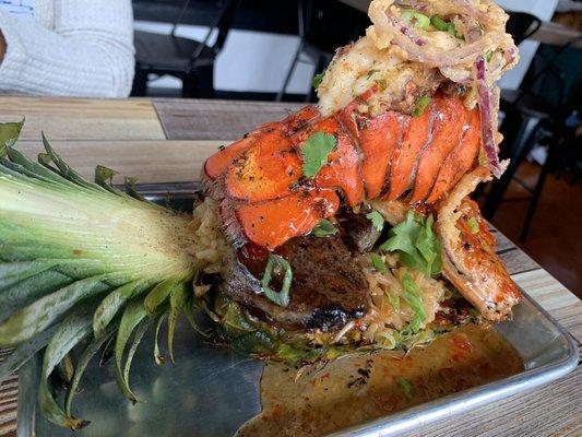 That yeah with the yeah (lobster, salmon, steak)