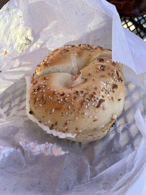 Everything bagel with veggie cream cheese