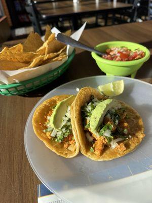 Tacos with fresh pico and chips