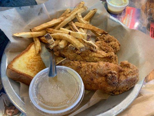 Chicken tenders with fries and apple sauce