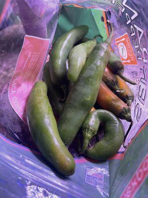 "Fresh" Serrano peppers on the day they were purchased. I also purchased avocados and four out of the seven in the bag are bad.